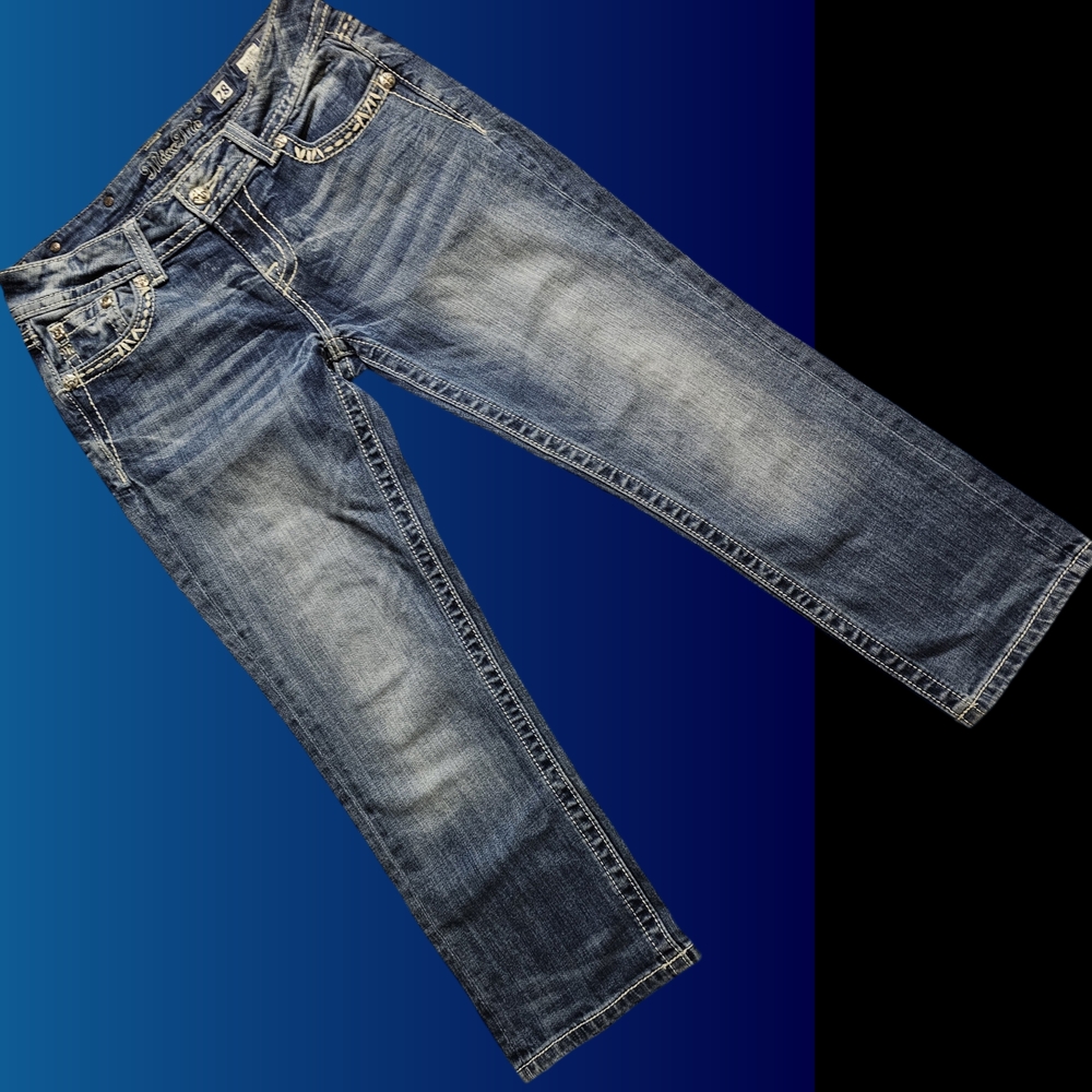 Miss Me Blue Cropped Jeans with Vintage Wash - Picture 7 of 7